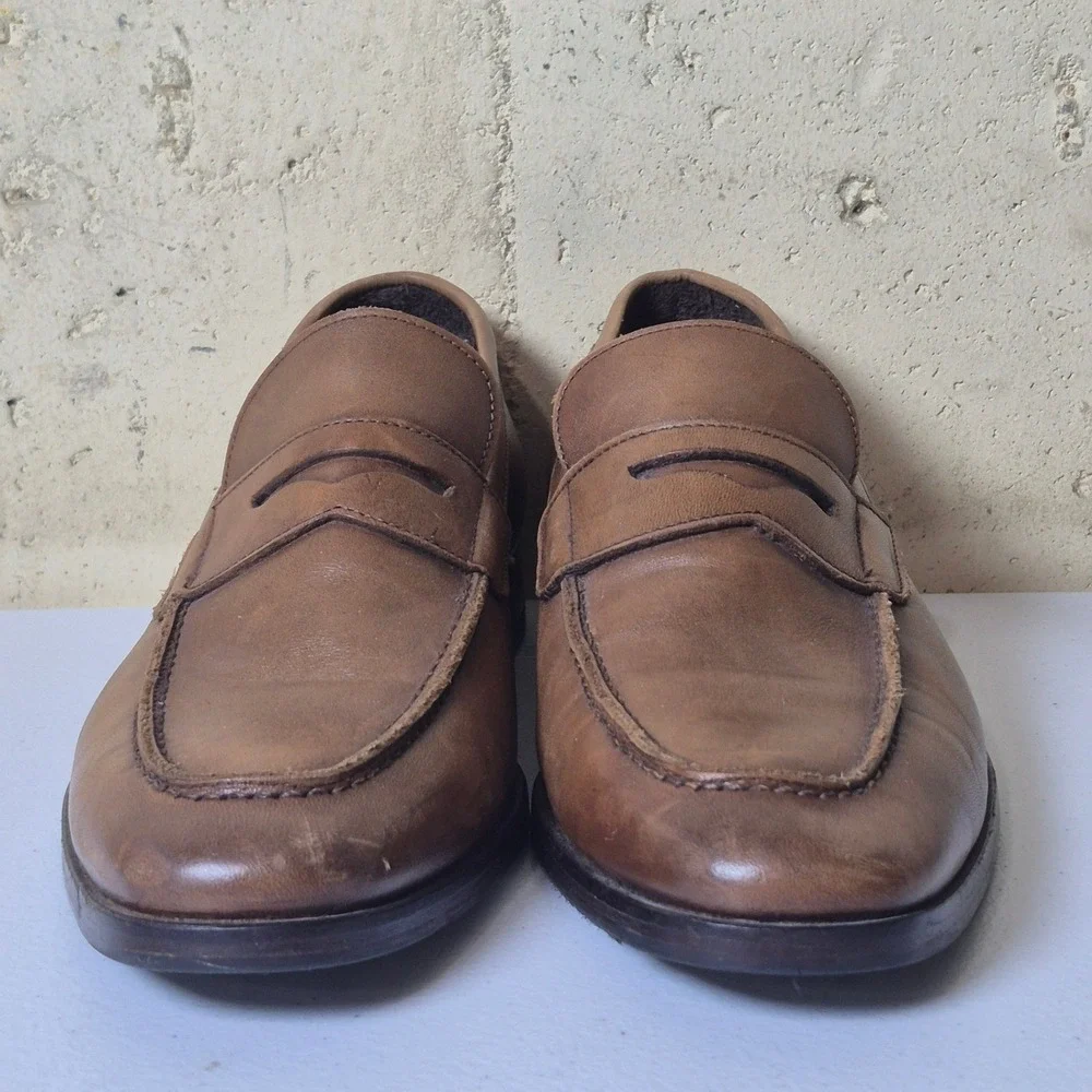 To Boot New York Adam Derrick Mens 7.5 Brown Leather Penny Loafers Made in Italy